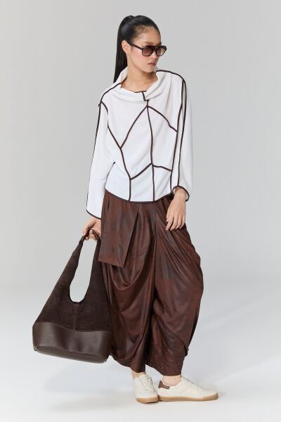 Lamante Teos Kahve Biyeli Bluz - Beyaz