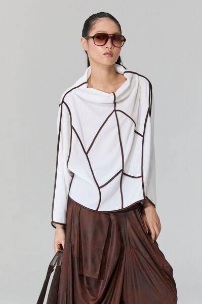 Lamante Teos Kahve Biyeli Bluz - Beyaz