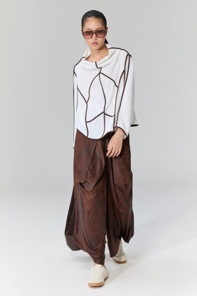 Lamante Teos Kahve Biyeli Bluz - Beyaz