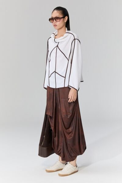 Lamante Teos Kahve Biyeli Bluz - Beyaz