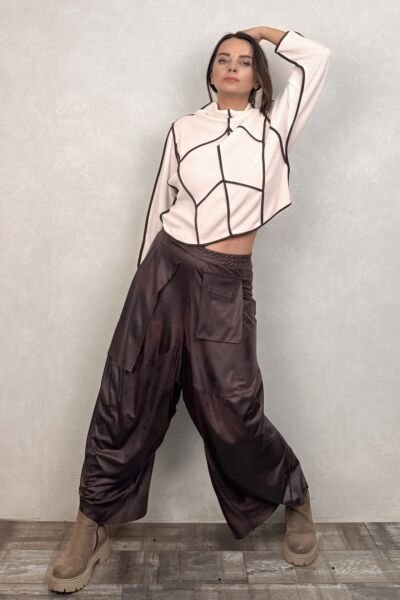 Lamante Teos Kahve Biyeli Bluz - Beyaz