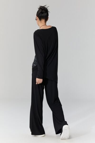 Lamante Slash Deri Detaylı Bluz - Siyah