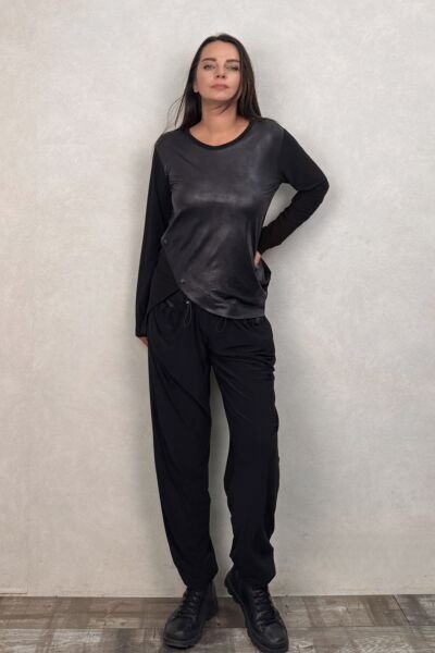Lamante Slash Deri Detaylı Bluz - Siyah