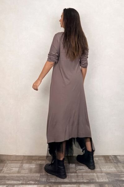 Maxi Viskon Tunik ve Kat Kat Tül Etek Kombin - Siyah