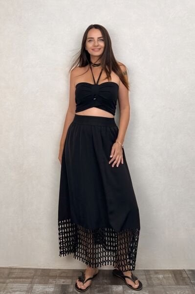 Lamante Crop Bluz - Siyah