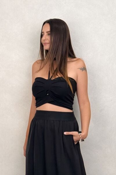 Lamante Crop Bluz - Siyah