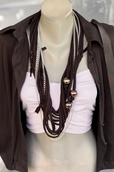 Lamante Zincirli Çoklu Kolye -  Siyah Silver