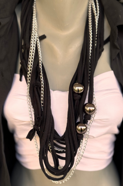 Lamante Zincirli Çoklu Kolye -  Siyah Silver