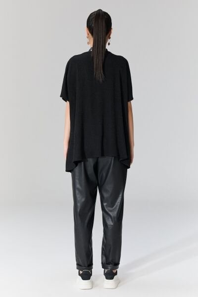 Lamante Deri Şeritli Yelek Bluz - Siyah