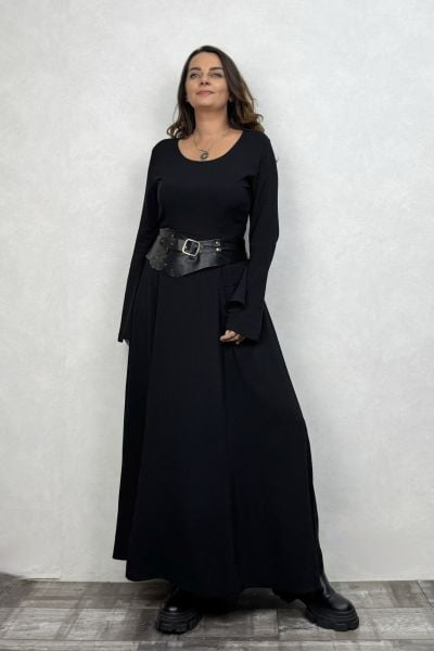 Belden Bağlamalı İspanyol Elbise - Siyah
