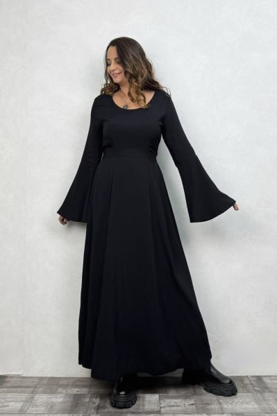 Belden Bağlamalı İspanyol Elbise - Siyah