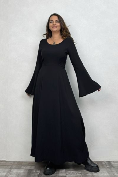 Belden Bağlamalı İspanyol Elbise - Siyah