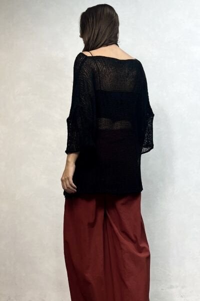 Kayık Yaka Merserize Bluz - Siyah