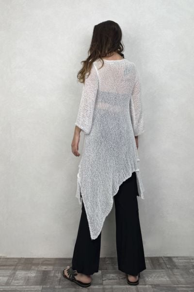 Asimetrik Merserize Tunik - Beyaz