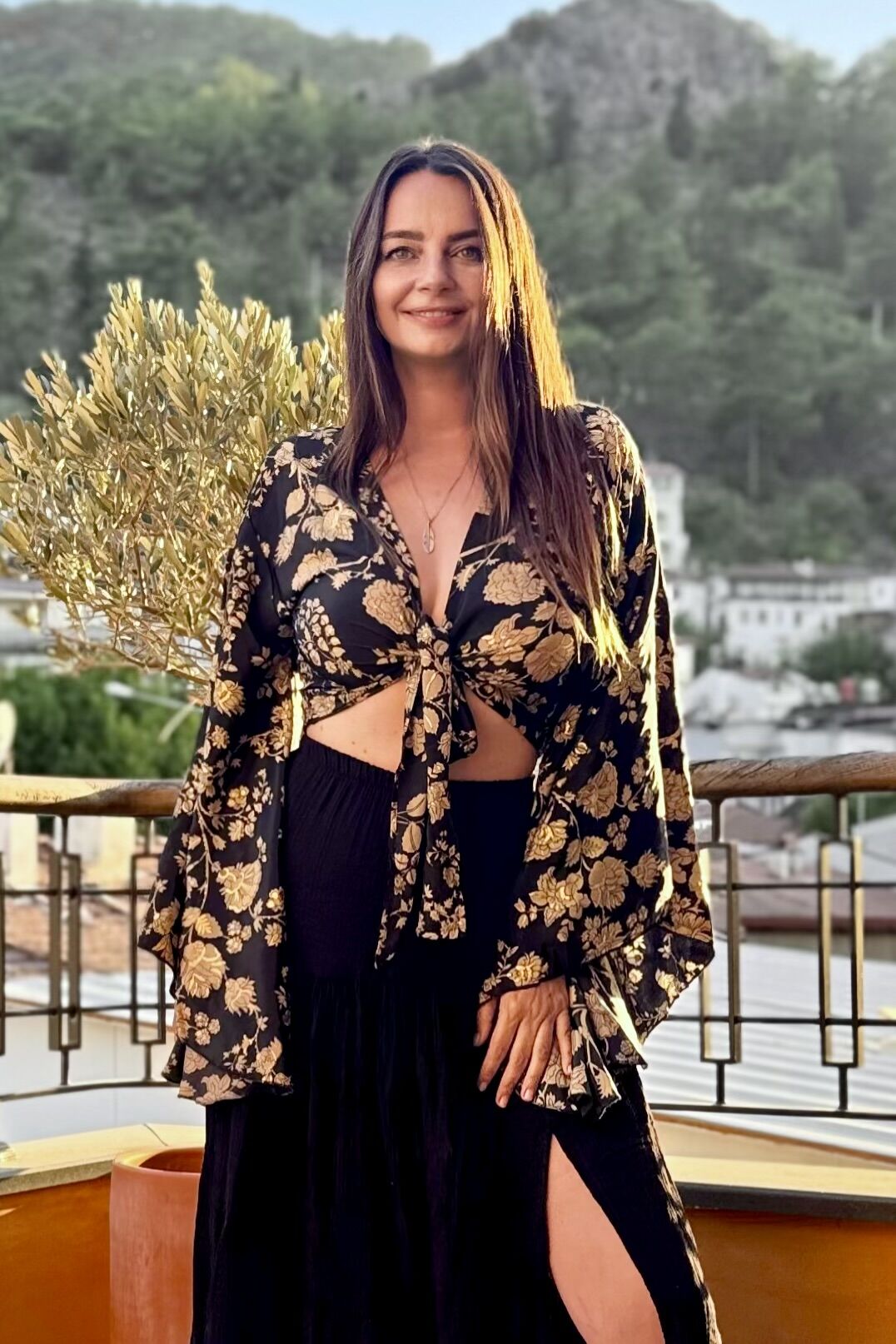 Kimono Kol İpek Bolero Bluz - Siyah Gold