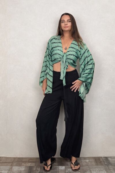 Pileli Salaş Pantolon - Siyah