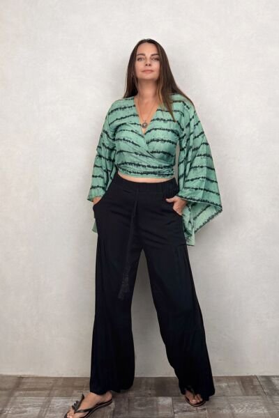 Pileli Salaş Pantolon - Siyah