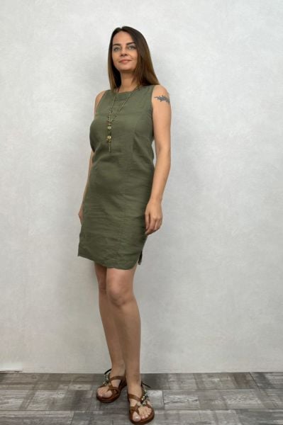 Dolce Keten Elbise - Haki