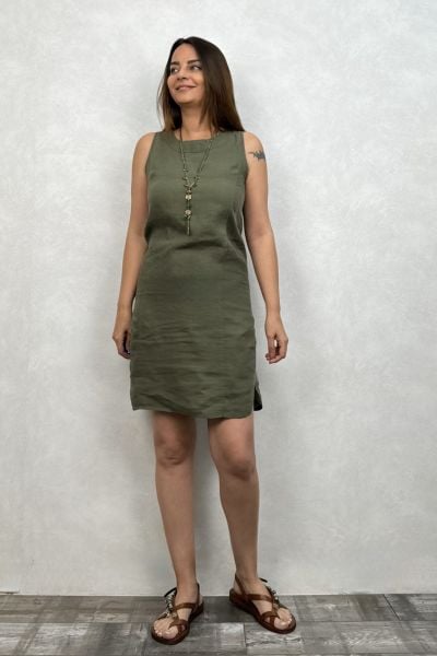 Dolce Keten Elbise - Haki
