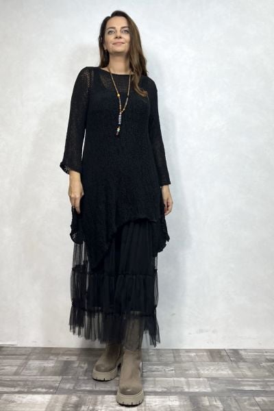 Merserize Tunik ve Tül Etek Kombin - Siyah