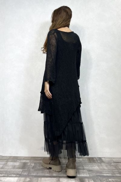 Merserize Tunik ve Tül Etek Kombin - Siyah