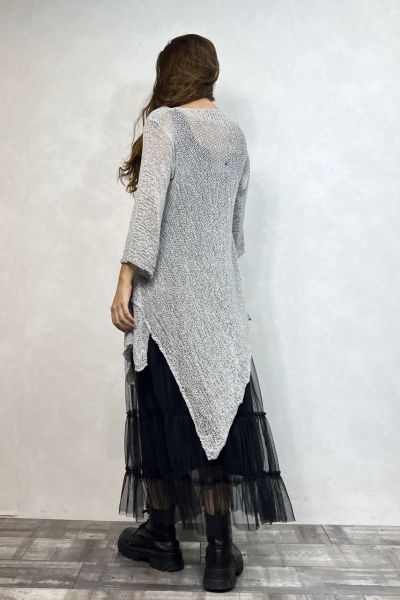 Merserize Tunik ve Tül Etek Kombin - Gümüş Gri Siyah