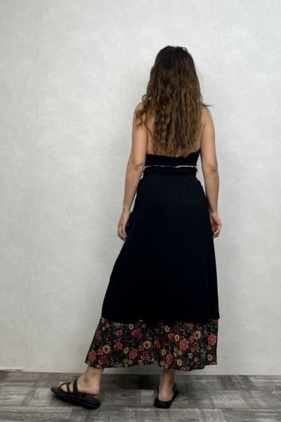 Çift Katlı Polly Gypsy Etek - Siyah