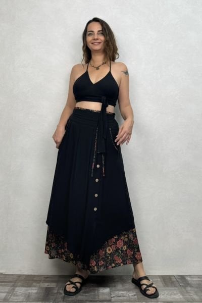 Çift Katlı Polly Gypsy Etek - Siyah