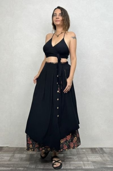 Çift Katlı Polly Gypsy Etek - Siyah