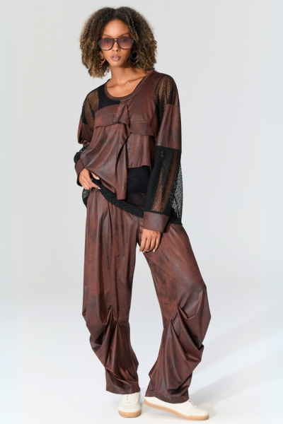 Lamante West Deri Detaylı Bluz - Kahve