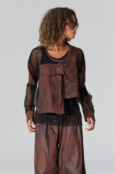 Lamante West Deri Detaylı Bluz - Kahve