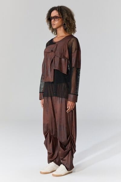 Lamante West Deri Detaylı Bluz - Kahve