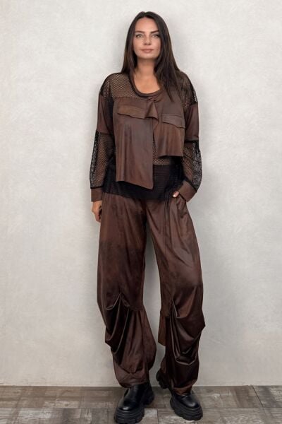 Lamante West Deri Detaylı Bluz - Kahve