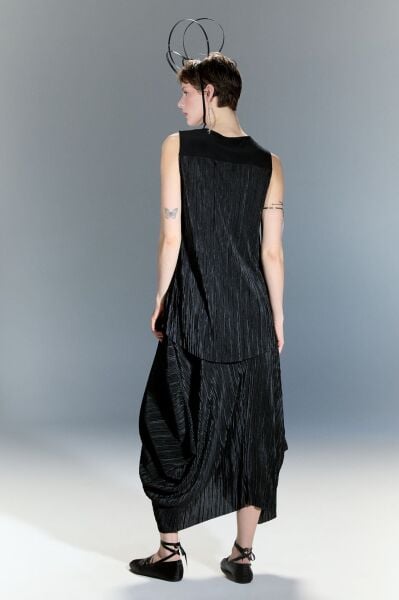 Lamante Alexis Piliseli Tasarım Etek - Siyah