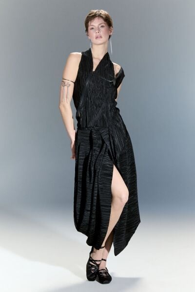 Lamante Alexis Piliseli Tasarım Etek - Siyah