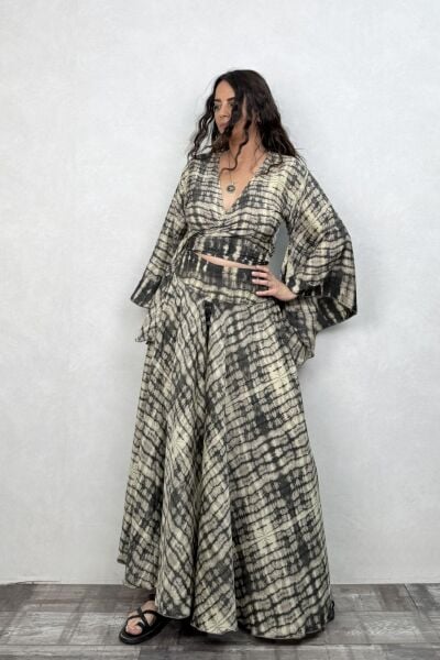 Kimono Kol İpek Bolero Bluz - Siyah Eskiz