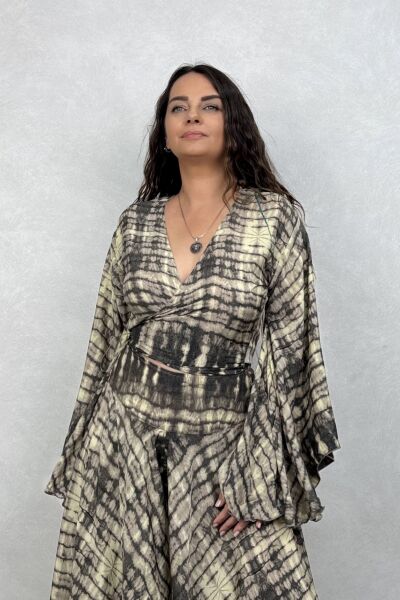 Kimono Kol İpek Bolero Bluz - Siyah Eskiz