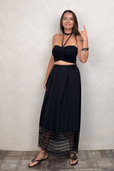 Lamante File Detay Tasarım Etek - Siyah