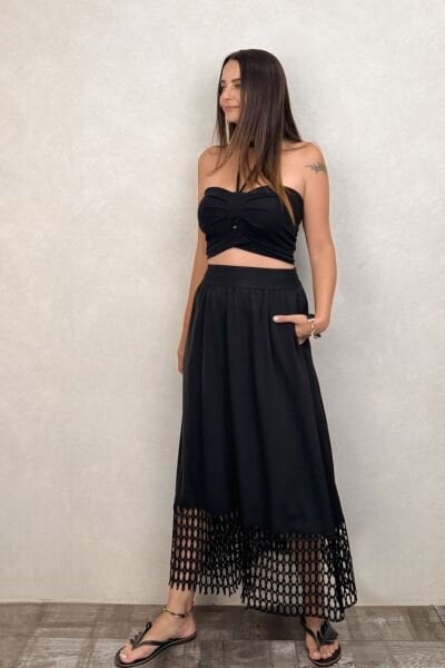 Lamante File Detay Tasarım Etek - Siyah