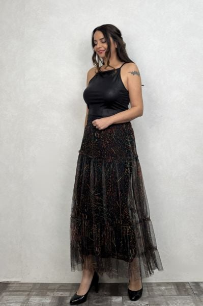 Uzun Tül Etek - Siyah Tual