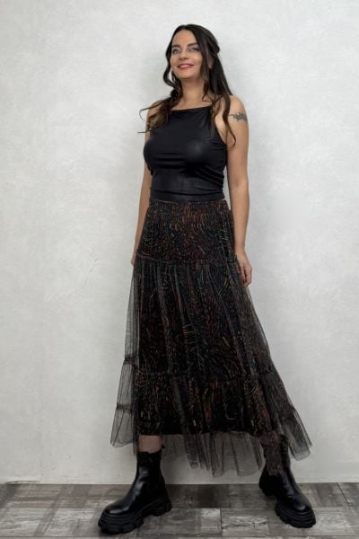 Uzun Tül Etek - Siyah Tual