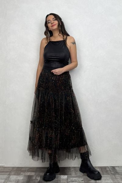 Uzun Tül Etek - Siyah Tual