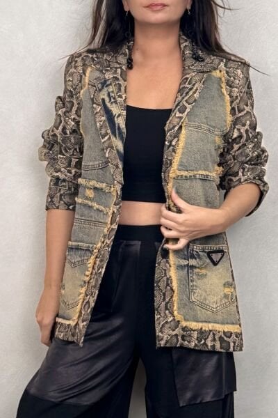 Snake Garnili Blazer Ceket - Yeşil