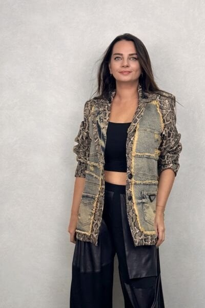 Snake Garnili Blazer Ceket - Yeşil