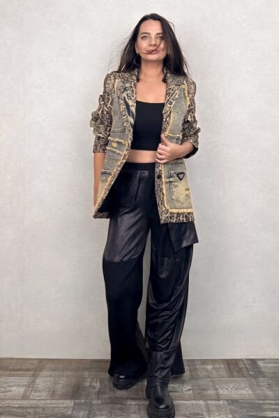 Snake Garnili Blazer Ceket - Yeşil