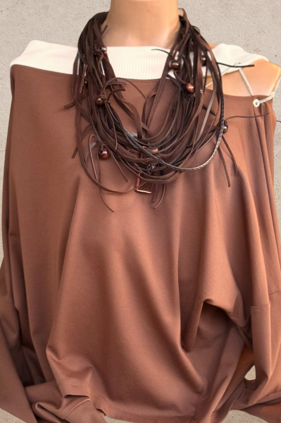 Lamante Tasarım Deri Süet Kolye -  Kahve