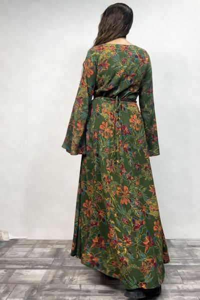 Belden Bağlamalı İspanyol Elbise - Yeşil