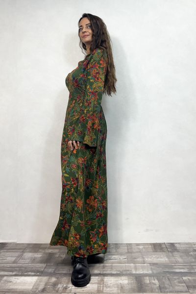 Belden Bağlamalı İspanyol Elbise - Yeşil