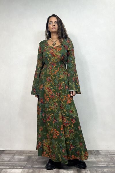 Belden Bağlamalı İspanyol Elbise - Yeşil