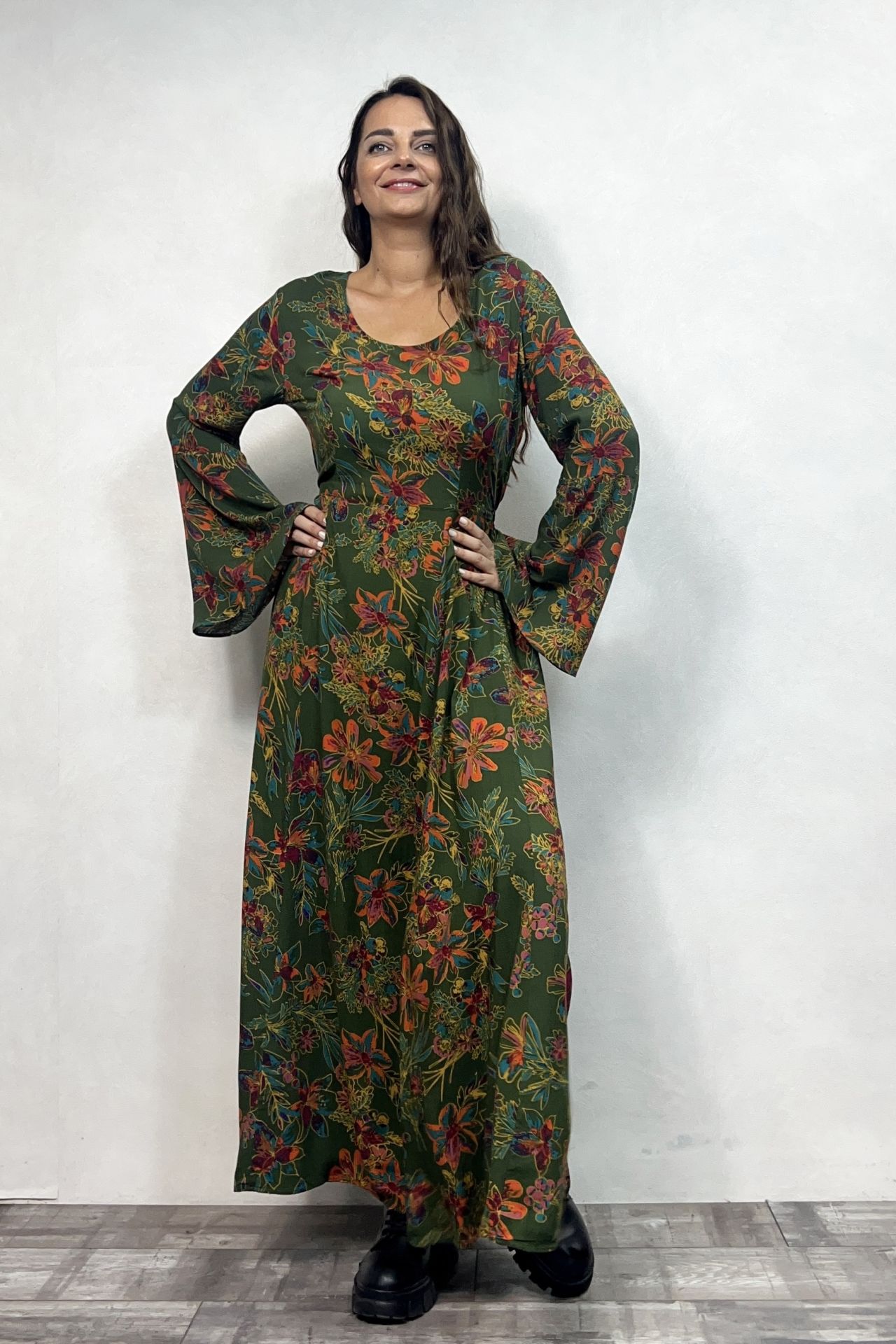 Belden Bağlamalı İspanyol Elbise - Yeşil